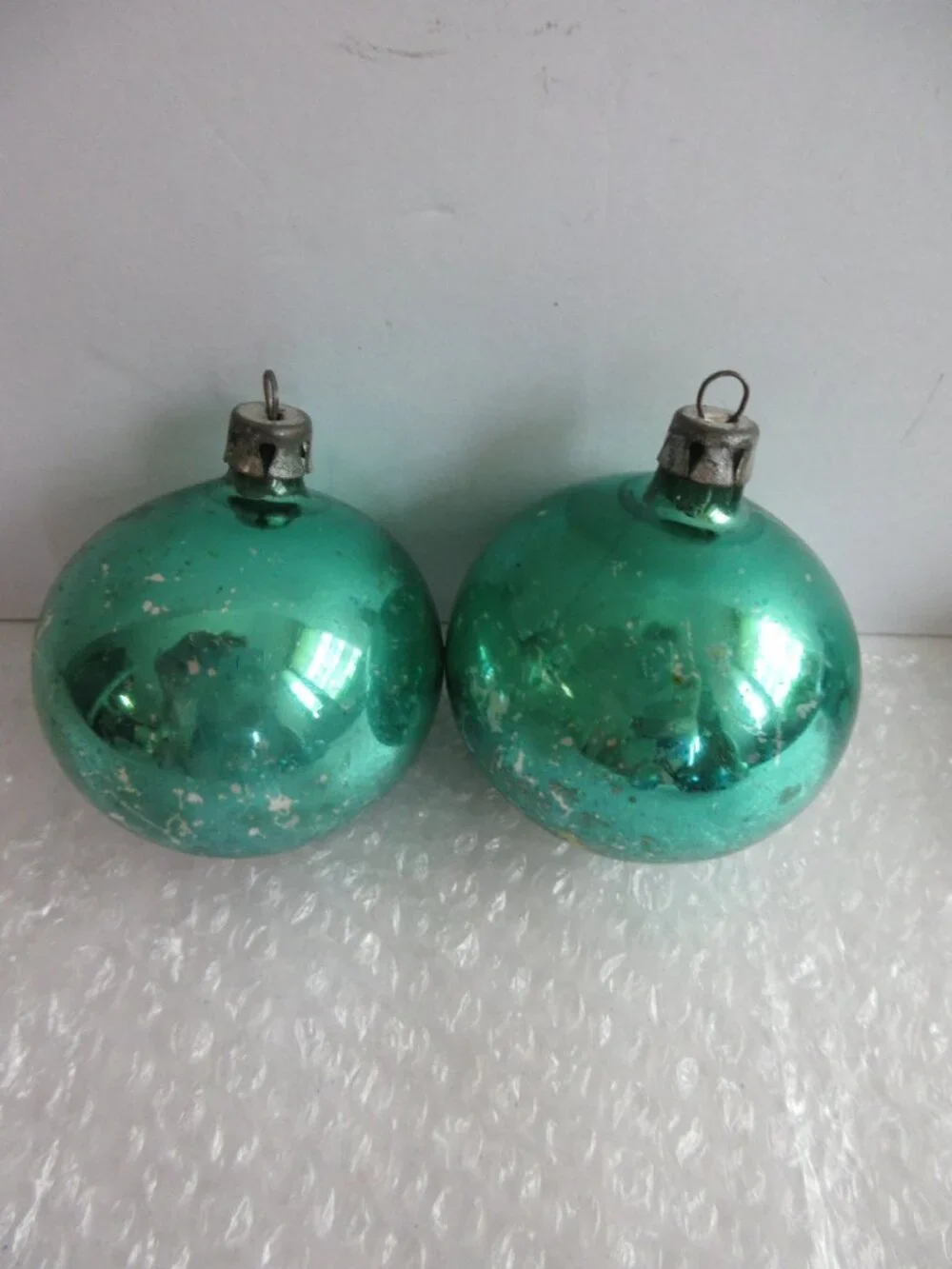 Blue Aqua Glass Christmas Ornaments Lot of 8 Vintage Poland, Shiny Brite, Japan
